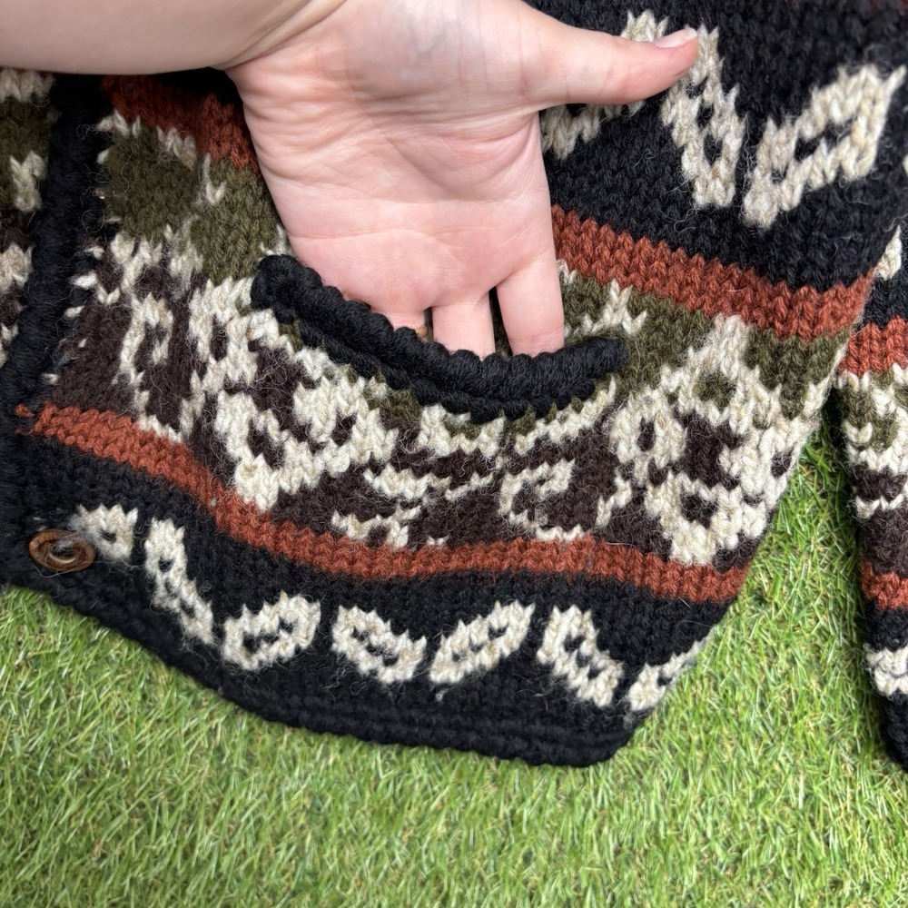 111 State Wool Sweater Mens Medium Grandpa Cardigan Zip Up Aztek AOP 90s Vintage - Picture 10 of 11